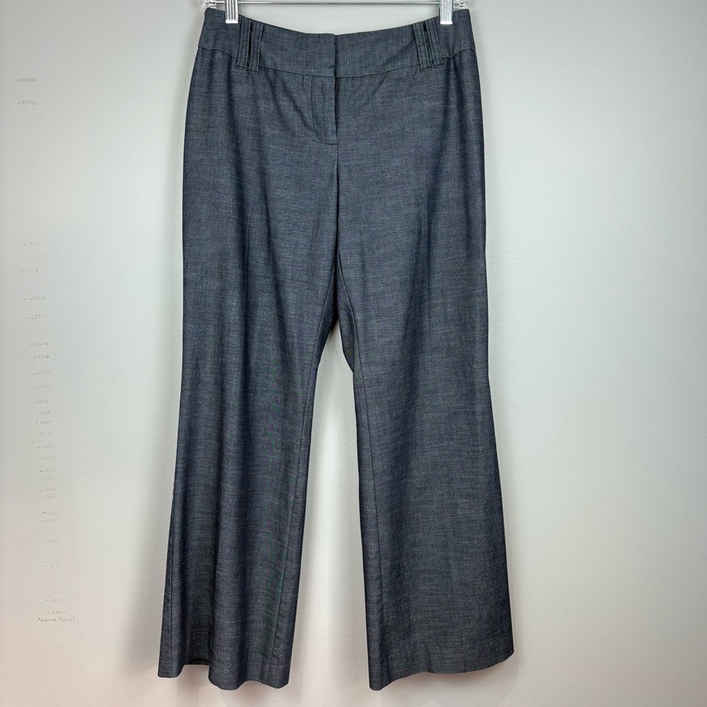 Ann Taylor Loft Julie Pant Size 4P Grey Indigo Tailored Wide Leg Ankle Length